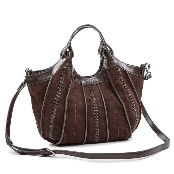DUA Medium Brown Leather and Suede Tote Bag