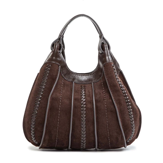 DUA Medium Brown Leather and Suede Tote Bag