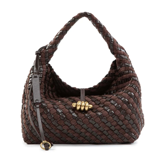 AURELIE Small Single-Shoulder Bag, Brown Woven Leather Gianni Chiarini