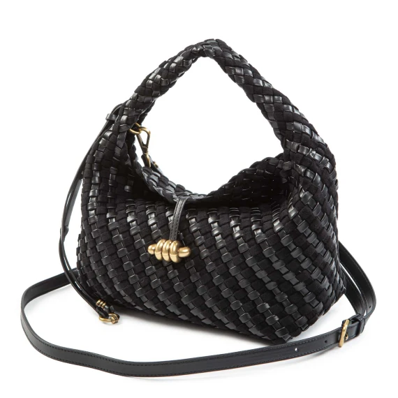 monospalla AURELIE Small pelle intrecciata nera Gianni Chiarini