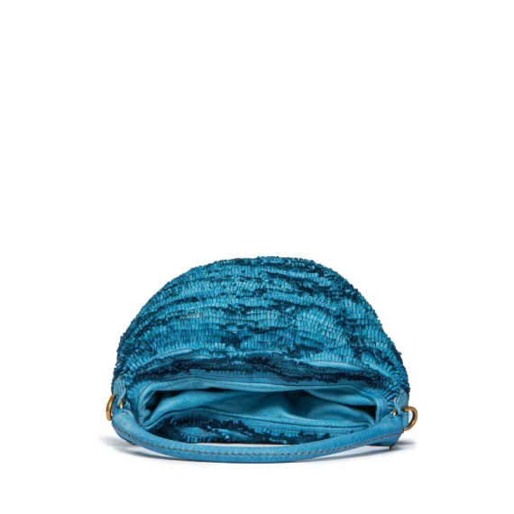 secchiello con frange in pelle blu cadetto