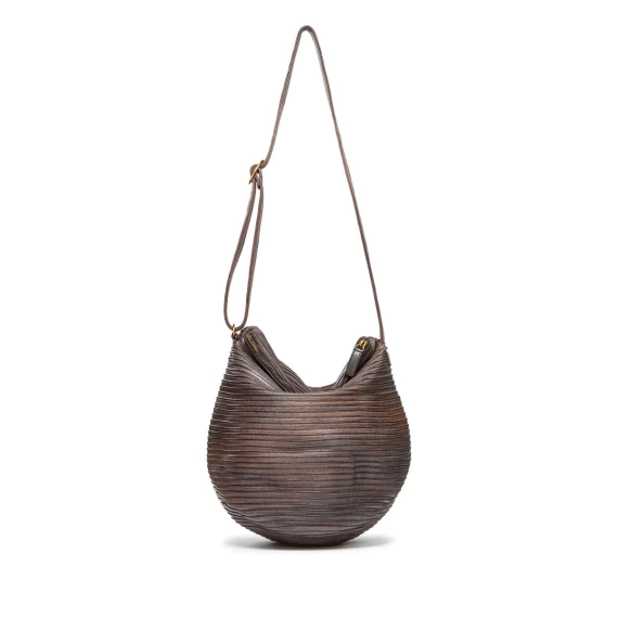 secchiello tracolla in pelle extracioccolato