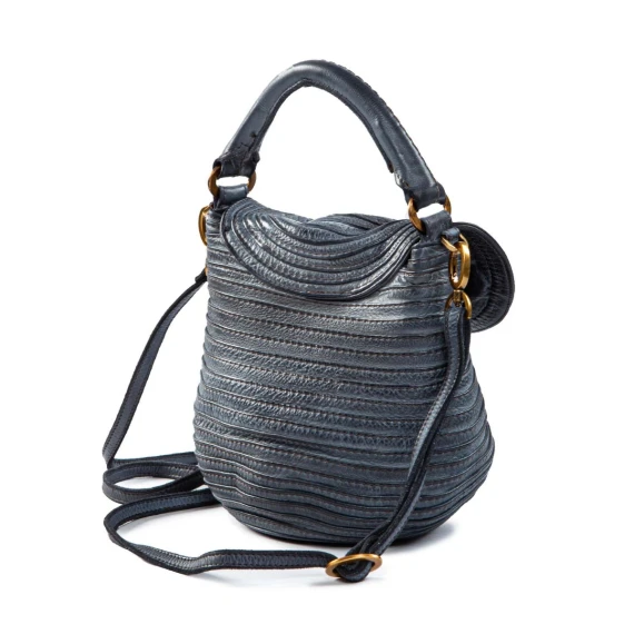 tracolla in pelle blu lavagna