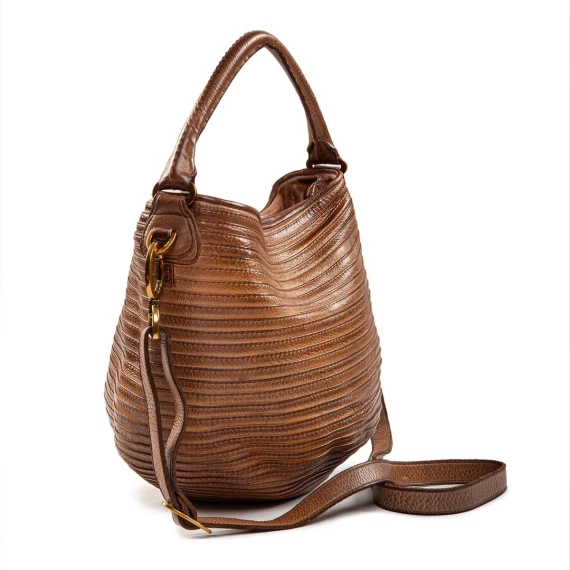 secchiello zip around in pelle ambra