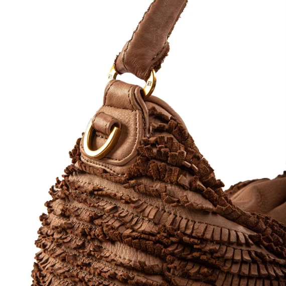 secchiello con frange in pelle ambra