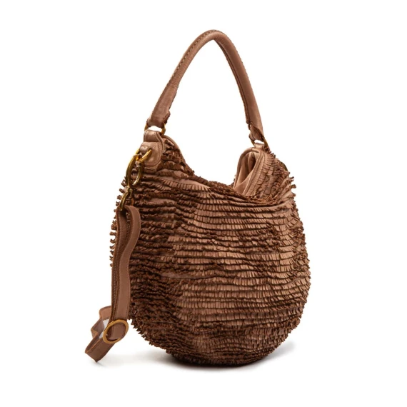 secchiello con frange in pelle ambra