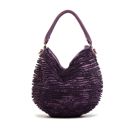 secchiello con frange in pelle melanzana