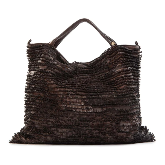 shopper con frange in pelle extracioccolato