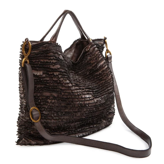 shopper con frange in pelle extracioccolato