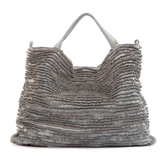 shopper con frange in pelle osso