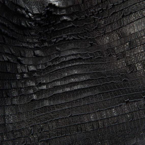 black leather fringed shopper