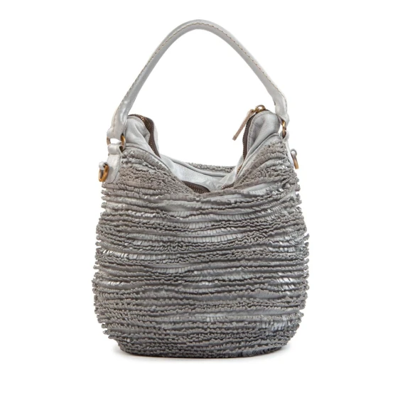 secchiello con frange in pelle gesso