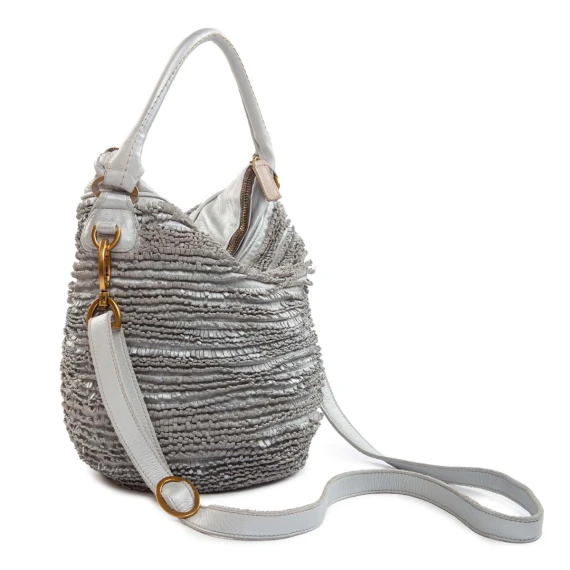 chalk leather fringed bucket