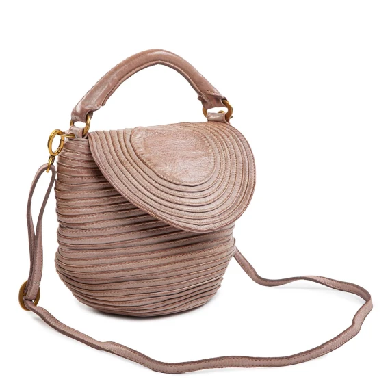 Almond-colored leather flap shoulder bag