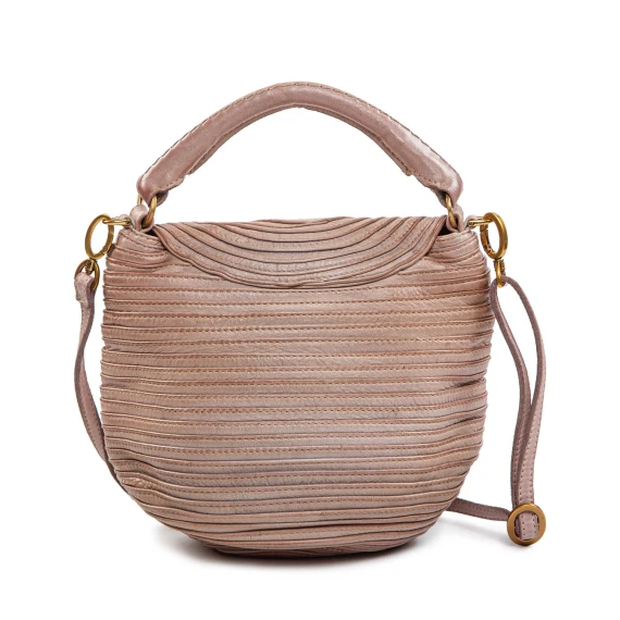 Almond-colored leather flap shoulder bag