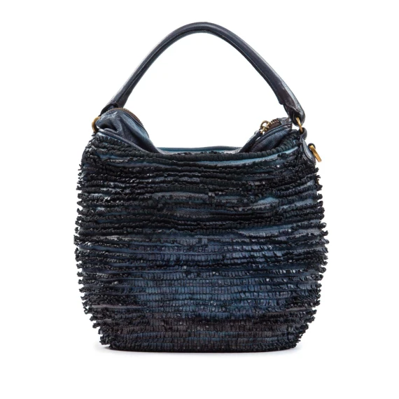 secchiello con frange in pelle pavone