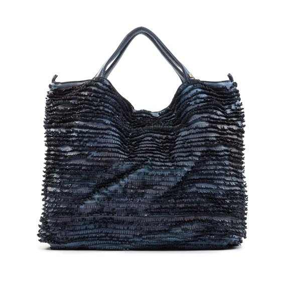 shopper con frange in pelle pavone