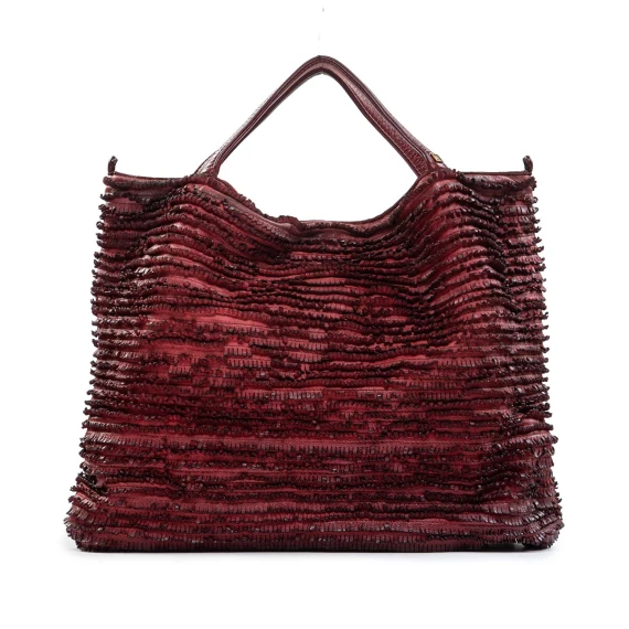 shopper con frange in pelle barolo