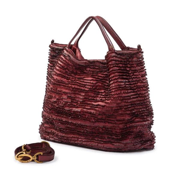 shopper con frange in pelle barolo majo