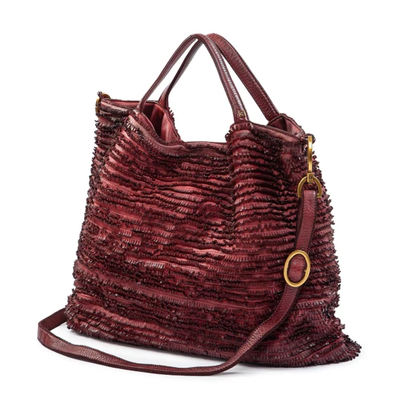 shopper con frange in pelle barolo majo