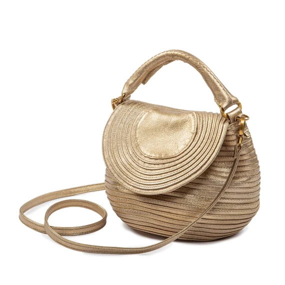 gold-laminated leather flap shoulder strap majo