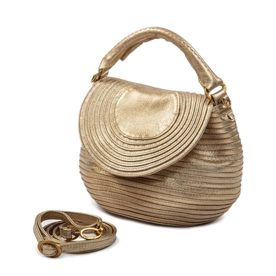 gold-laminated leather flap shoulder strap majo