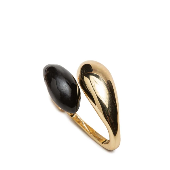 anello a goccia in ottone e pietra nera