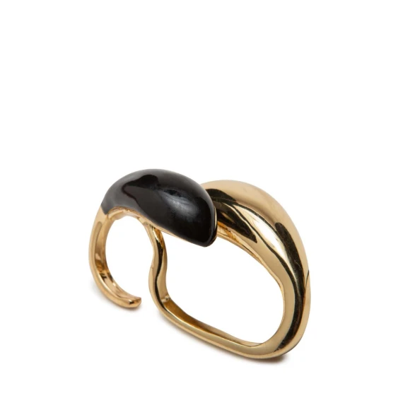 anello a goccia in ottone e pietra nera