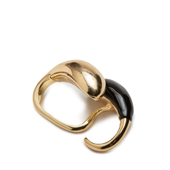 anello a goccia in ottone e pietra nera