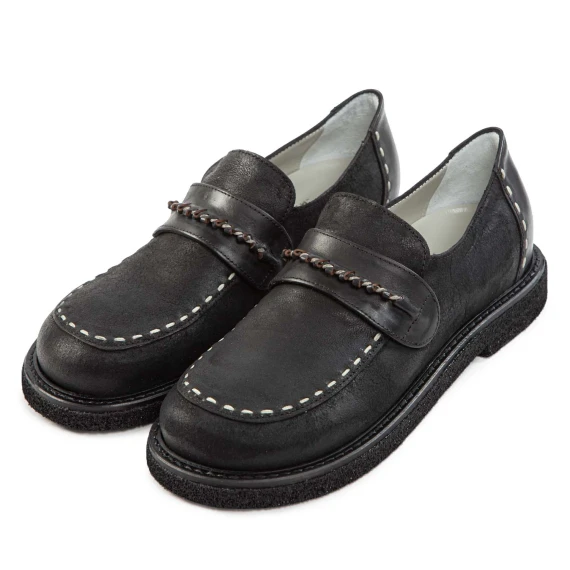 mocassino con impuntura in pelle nera malloni