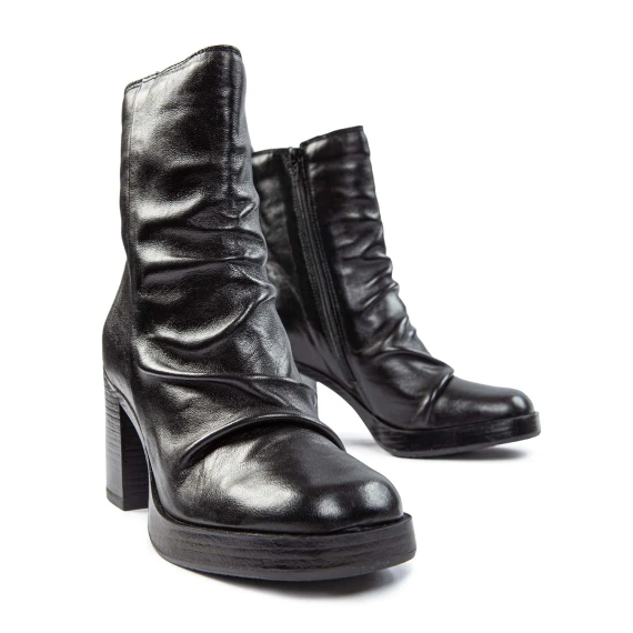 black leather ankle boots with heels and platforms