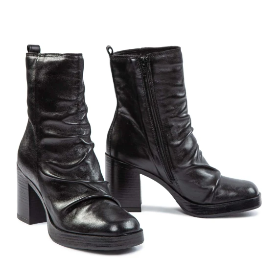 black leather ankle boots with heels and platforms