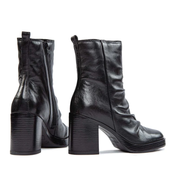 black leather ankle boots with heels and platforms