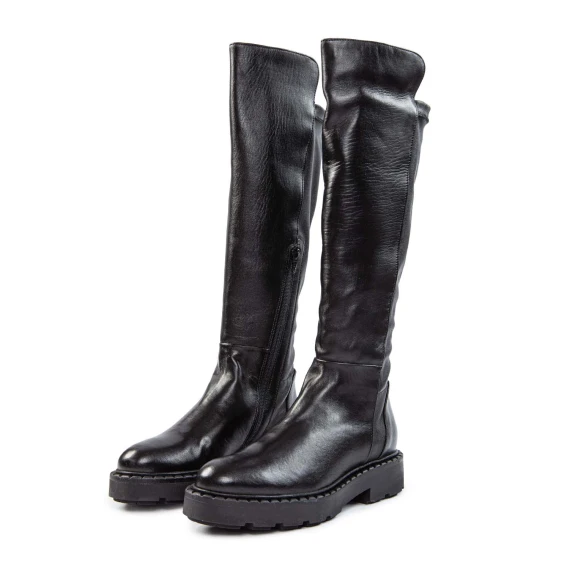 black leather boots with elastic at the back