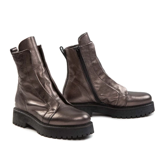 biker KUNI NO LACE in pelle laminata oxyd