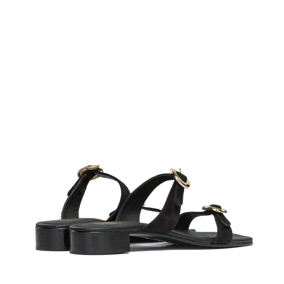 sabot due fibbie in camoscio nero