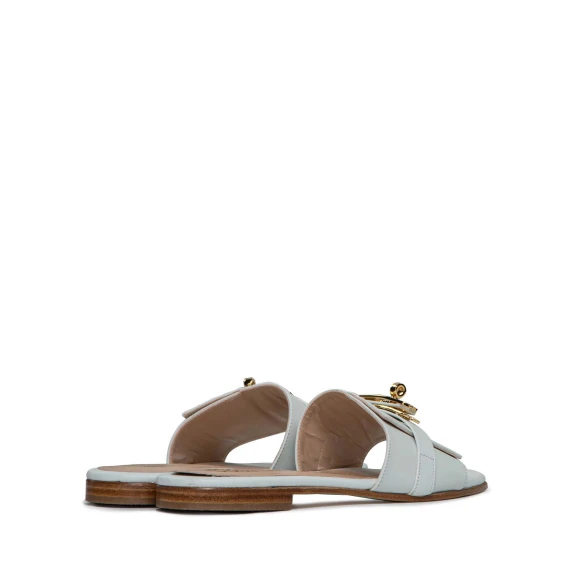 sabot chiusura metallo in pelle bianca