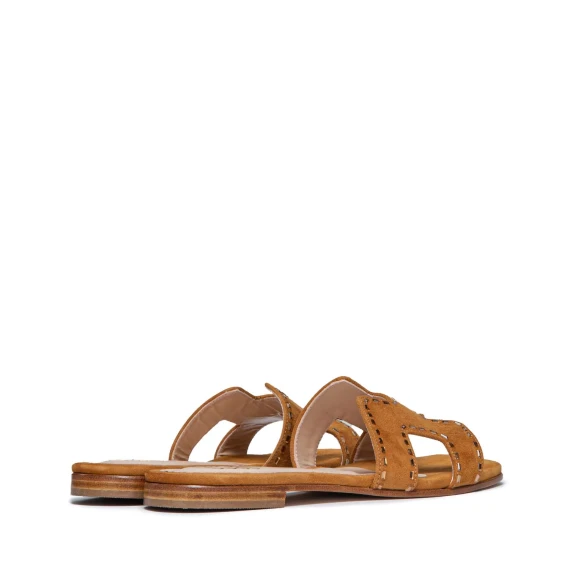 sabot con strass in camoscio tabacco