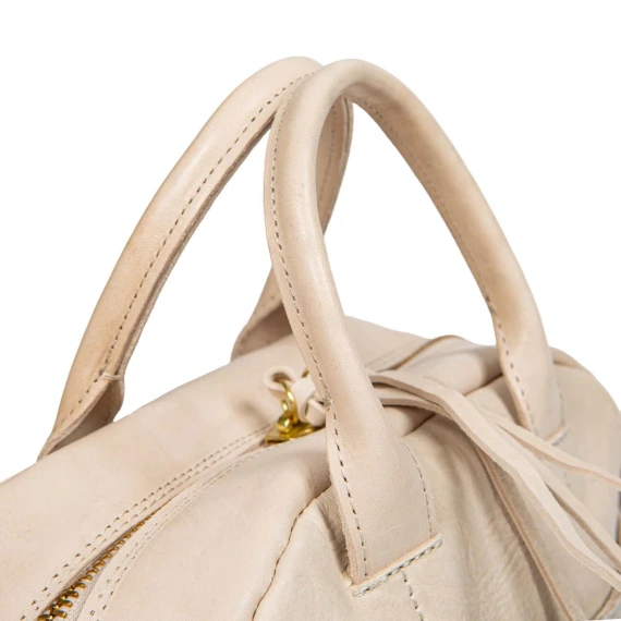 Beige leather BOWLING duffel bag