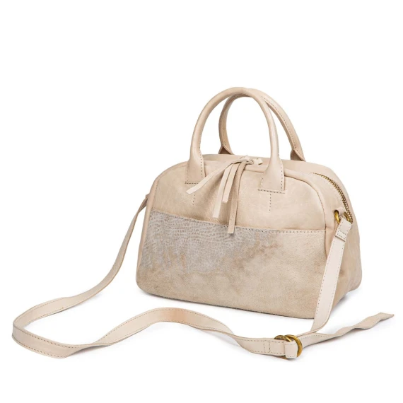 Beige leather BOWLING duffel bag