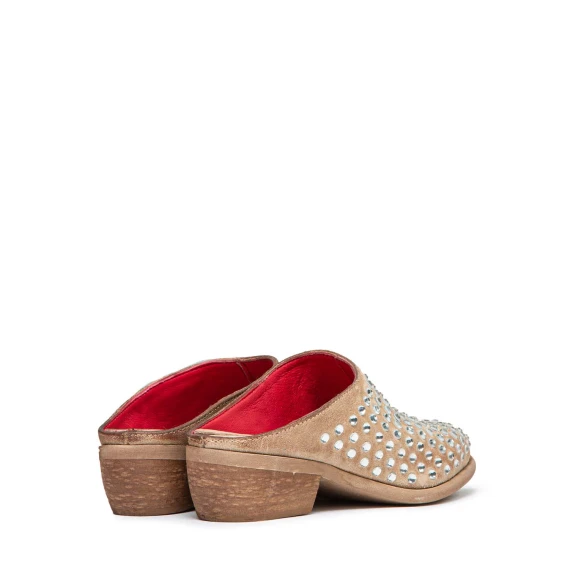 sabot con strass in camoscio beige