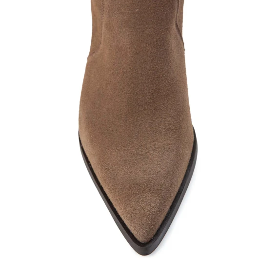 tronchetti in camoscio taupe con tacco a rocchetto