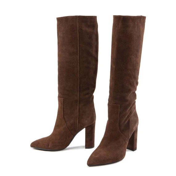 stivali tubo punta sfilata in camoscio marrone