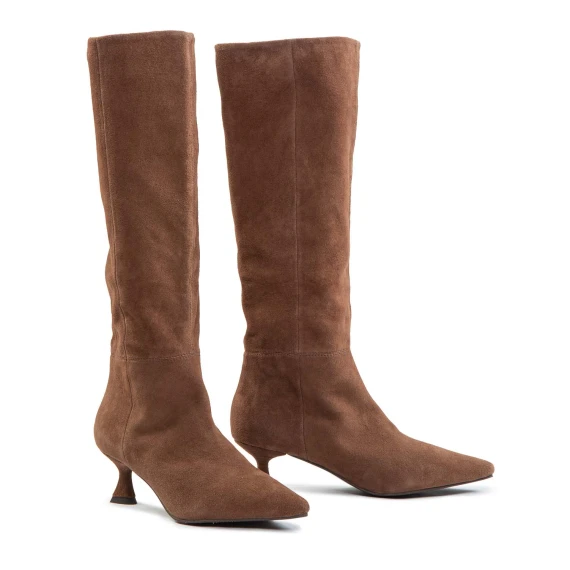 stivali tacco rocchetto in camoscio marrone