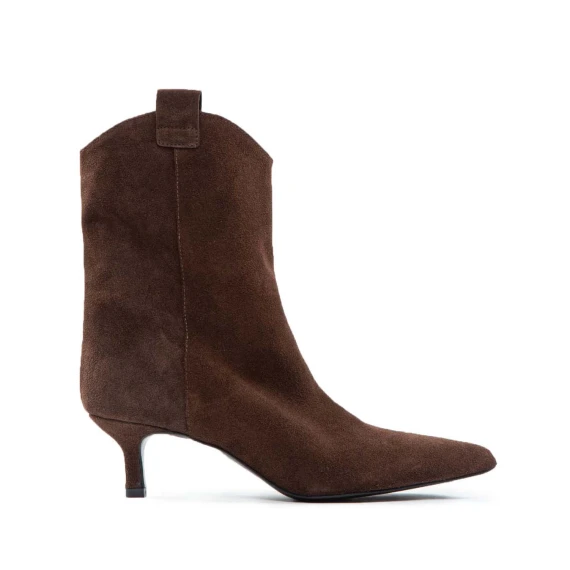 tronchetti tacco stiletto in camoscio marrone