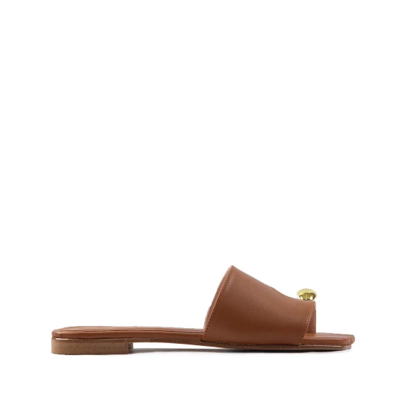 sabot flat in pelle cuoio