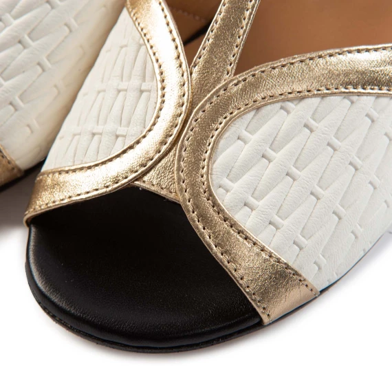 sandals polka dots white platinum laminated