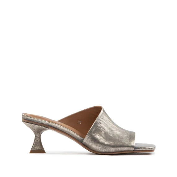 sabot tacco rocchetto in pelle platino