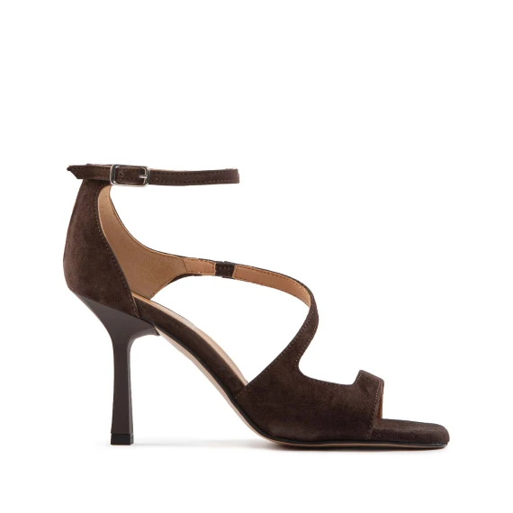 sandali stiletto in camoscio marrone