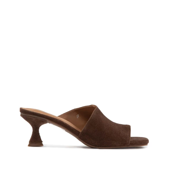 sabot tacco rocchetto in camoscio marrone